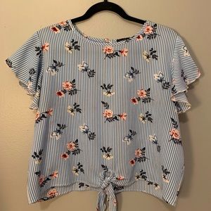 Rue 21 Striped Ruffled Tie-Front Blouse Size XL